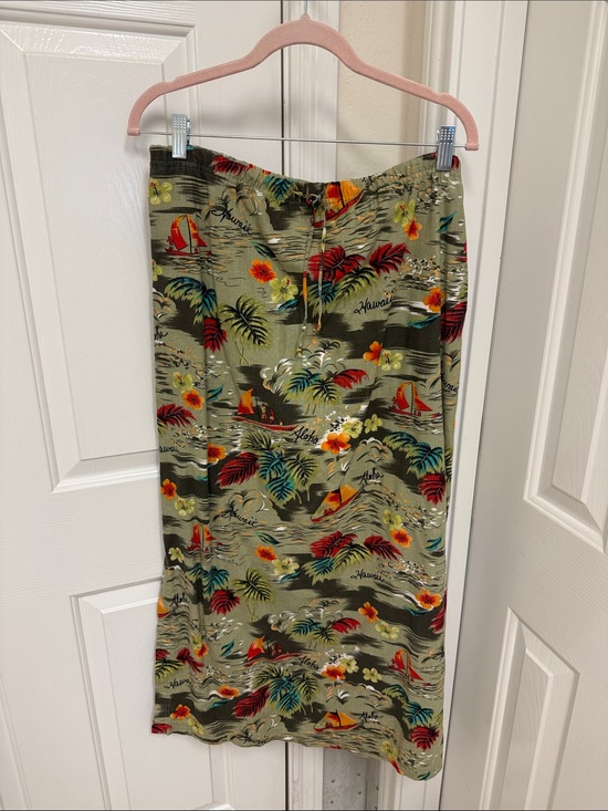 Dresses & Skirts - Hawaiian Tropical Print  Skirt in Olive with Red & Yellow Accents